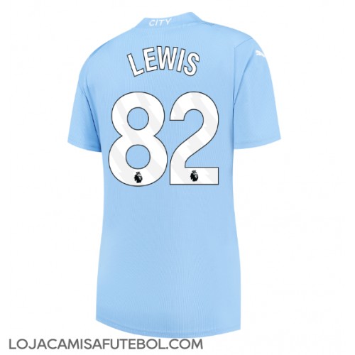 Camisa de Futebol Manchester City Rico Lewis #82 Equipamento Principal Mulheres 2023-24 Manga Curta